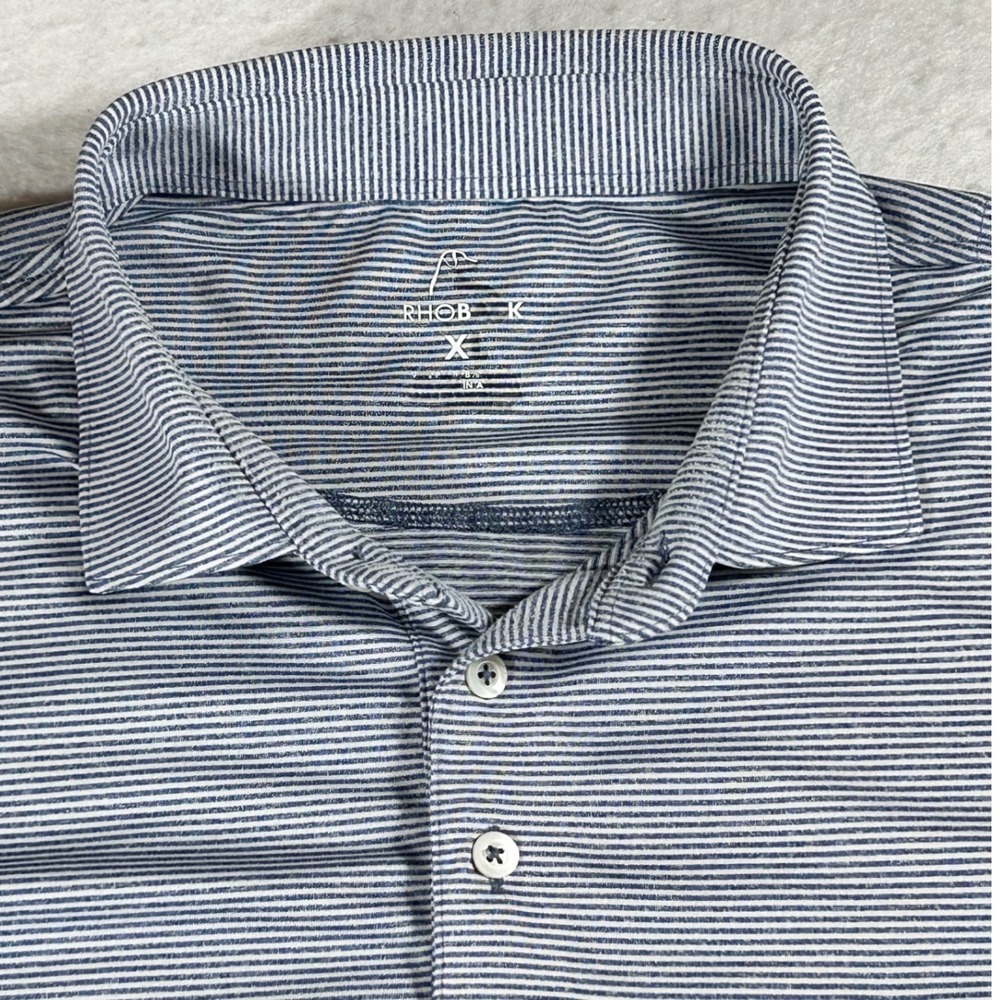 Rhoback Mens XL Performance Polo Shirt Blue White Stripe Short Sleeve Golf Top